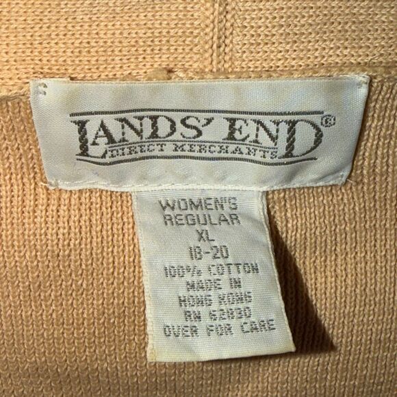 Vintage Lands’ End Tan Cotton Cardigan Button Front Pockets Women’s XL - Picture 7 of 11